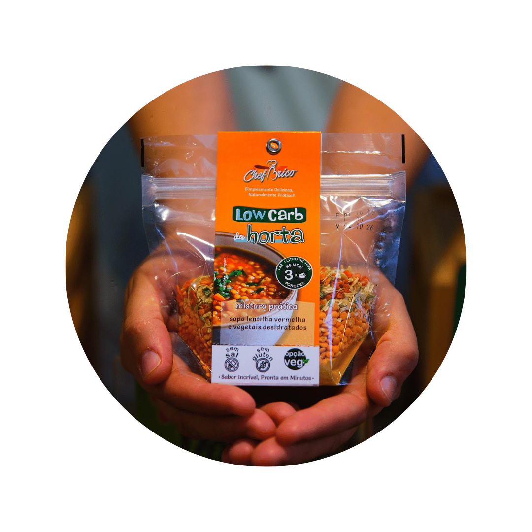 Embalagem de Sopa Funcional da ChefBrico, ideal para trilhas.